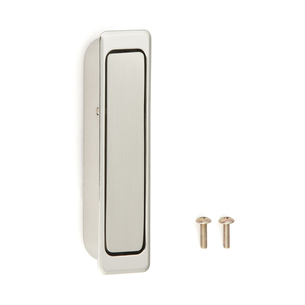 Zinc alloy recessed pull handle, finish: nickel-plated, satin matte, 100 mm (4") FH-100BK-00. Recessed pull handle FH-100BK-00 for office furniture, home furniture, and kitchen cabinets, by Sugatsune / LAMP® (Japan)