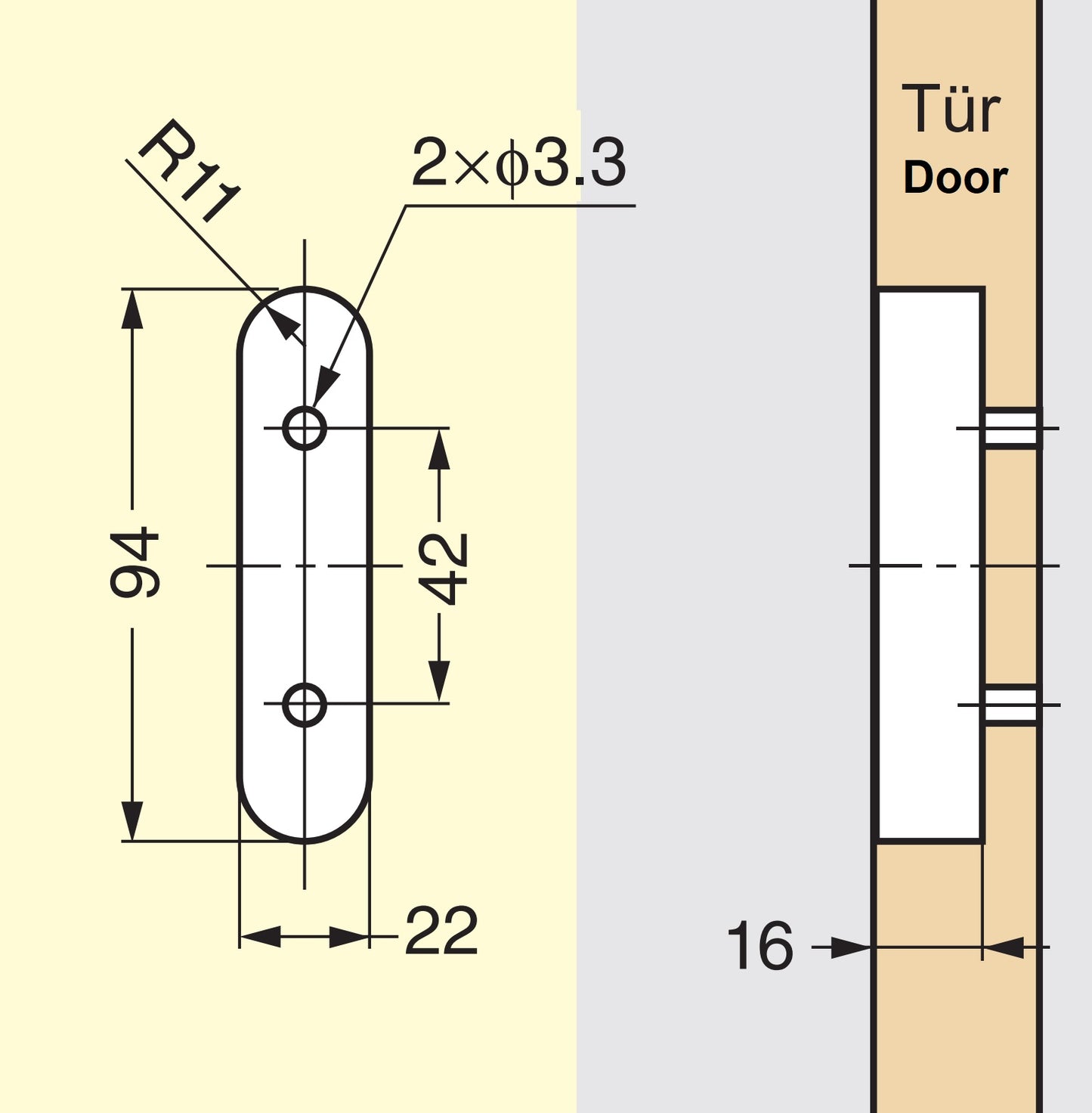 Zinc alloy recessed pull handle, finish: nickel-plated, satin matte, 97 mm (3.9") FH-100AM-00. Recessed pull handle FH-100AM-00 for office furniture, home furniture, and kitchen cabinets, by Sugatsune / LAMP® (Japan)