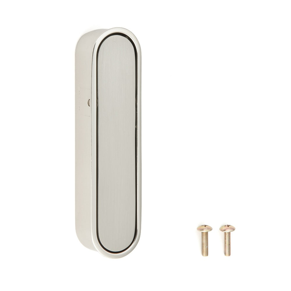 Zinc alloy recessed pull handle, finish: nickel-plated, satin matte, 97 mm (3.9") FH-100AM-00. Recessed pull handle FH-100AM-00 for office furniture, home furniture, and kitchen cabinets, by Sugatsune / LAMP® (Japan)