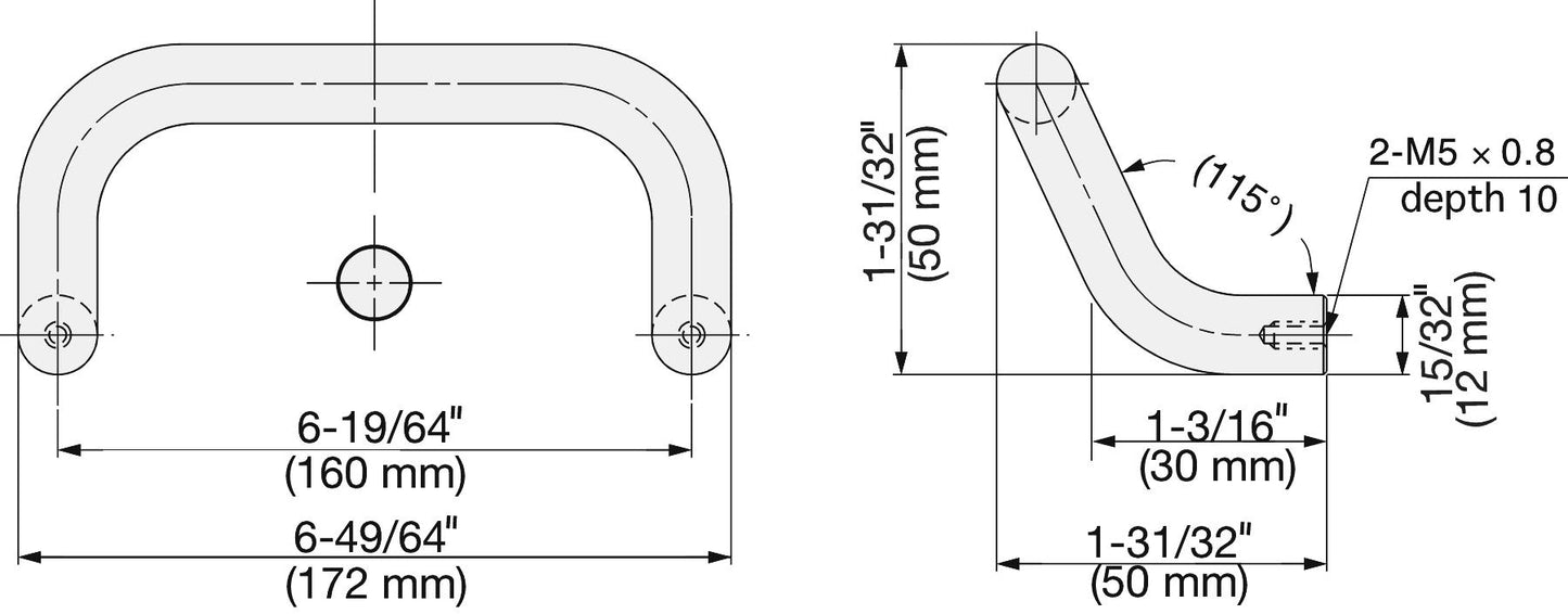 Ergonomic stainless steel door handle V2A (SUS304), 172 mm (6.8") LF-12-160. High-quality stainless steel door handle made of V2A (SUS304), satin finish, for humid environments, ships, and mechanical engineering from Sugatsune / LAMP® (Japan).