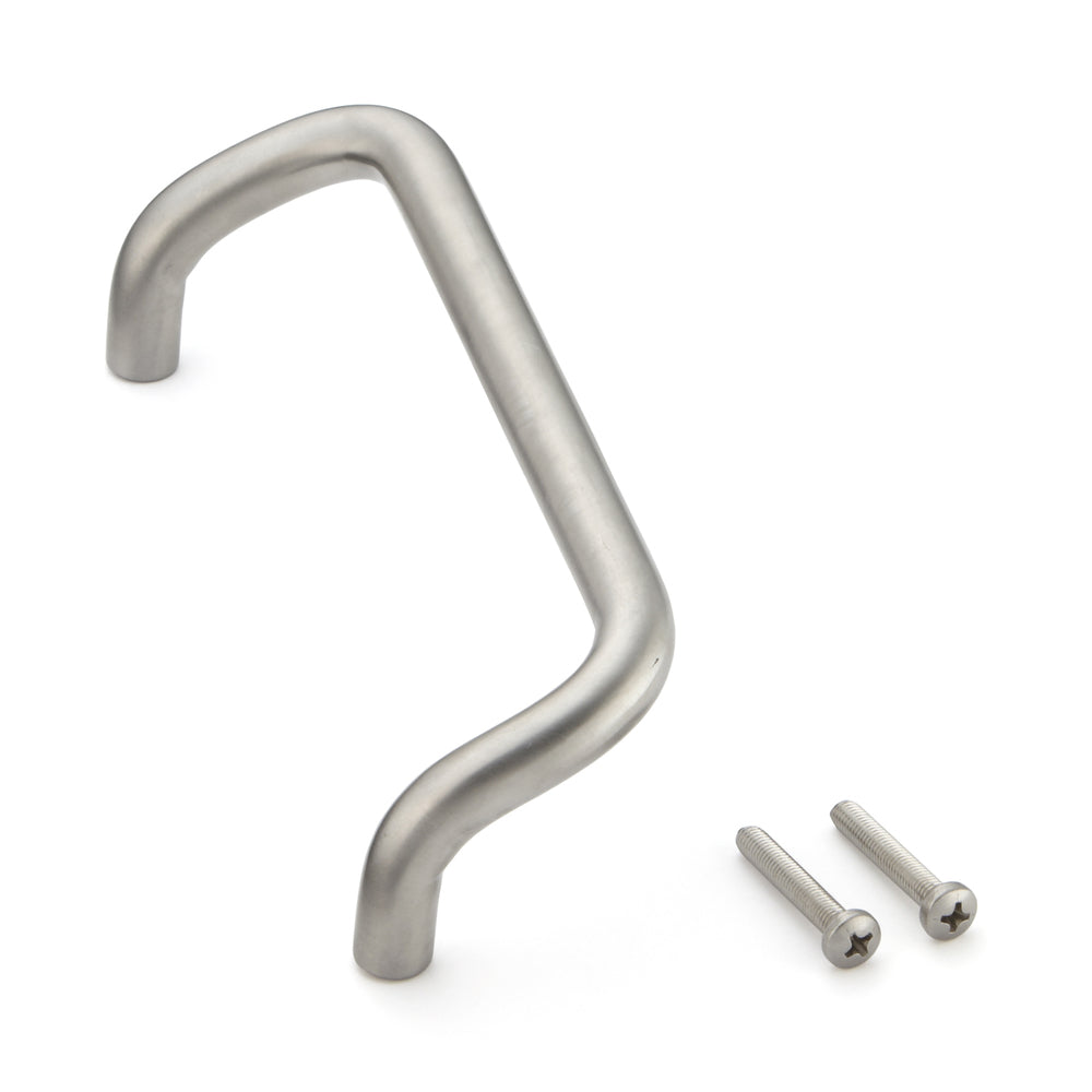 Ergonomic stainless steel door handle V2A (SUS304), 172 mm (6.8") LF-12-160. High-quality stainless steel door handle made of V2A (SUS304), satin finish, for humid environments, ships, and mechanical engineering from Sugatsune / LAMP® (Japan).