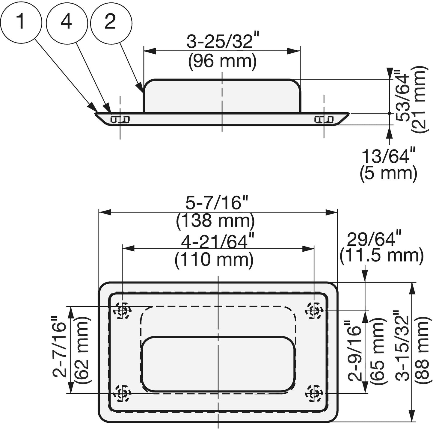 Exclusive SUS304 stainless steel flush pull, 138 mm (5.5") HH-FC-1. Stainless steel flush pull made of V2A stainless steel, satin finish, for drawers, cabinets, humid environments, ships, machinery, and appliances from Sugatsune / LAMP® (Japan).
