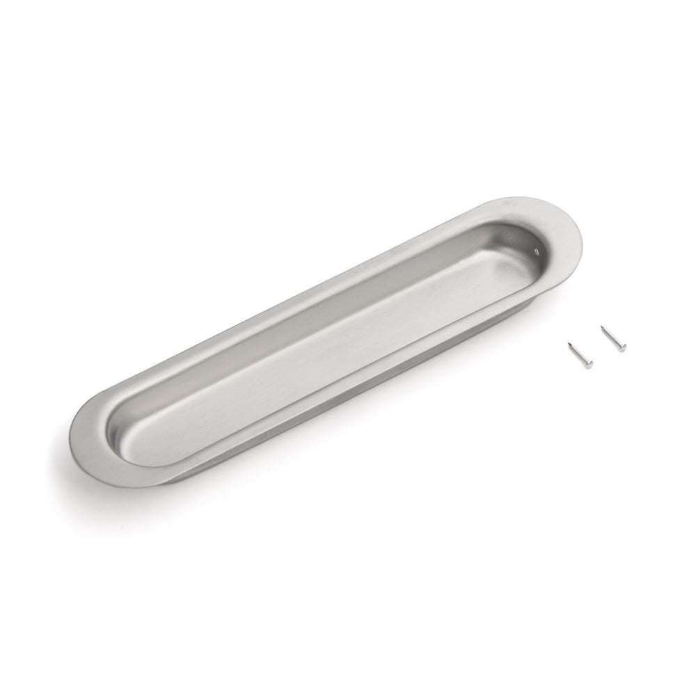 Exclusive oval stainless steel SUS304 pull handle, 150 mm (6") HN-150SH. Oval stainless steel V2A pull handle, satin finish, for drawers, cabinets, humid environments, ships, yachts, and caravans from Sugatsune / LAMP® (Japan)