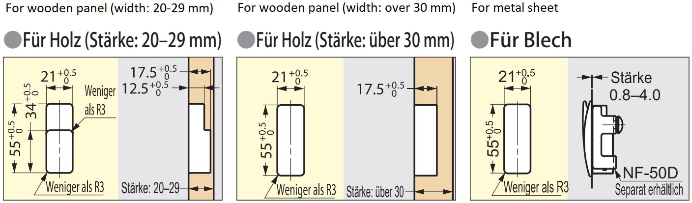 Hochwertiger Federklapphaken zum Einlassen, Oberfläche: Champagner, 60 mm (2,4″), Ausführung: mit Soft-Close Schließdämpfung, NF-60D-SL. Klapphaken mit Schließautomatik und Soft-Close für Caravan, Yacht und viel mehr, von Sugatsune / LAMP® (Japan)