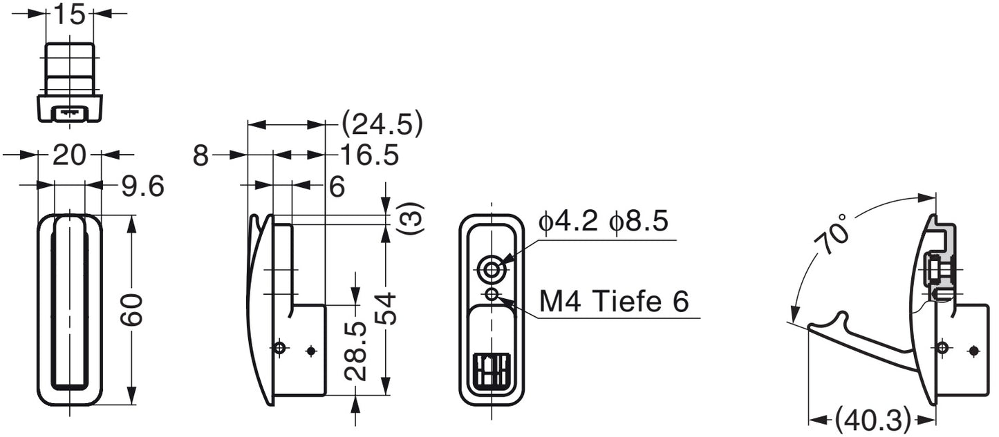 Hochwertiger Federklapphaken zum Einlassen, Oberfläche: dunkelgrau, 60 mm (2,4″), NF-60. Klapphaken mit Schließautomatik für Tinyhouse, Wohnmobil, Caravan, Yacht, Zug, Flugzeug, Bus und viel mehr, von Sugatsune / LAMP® (Japan)