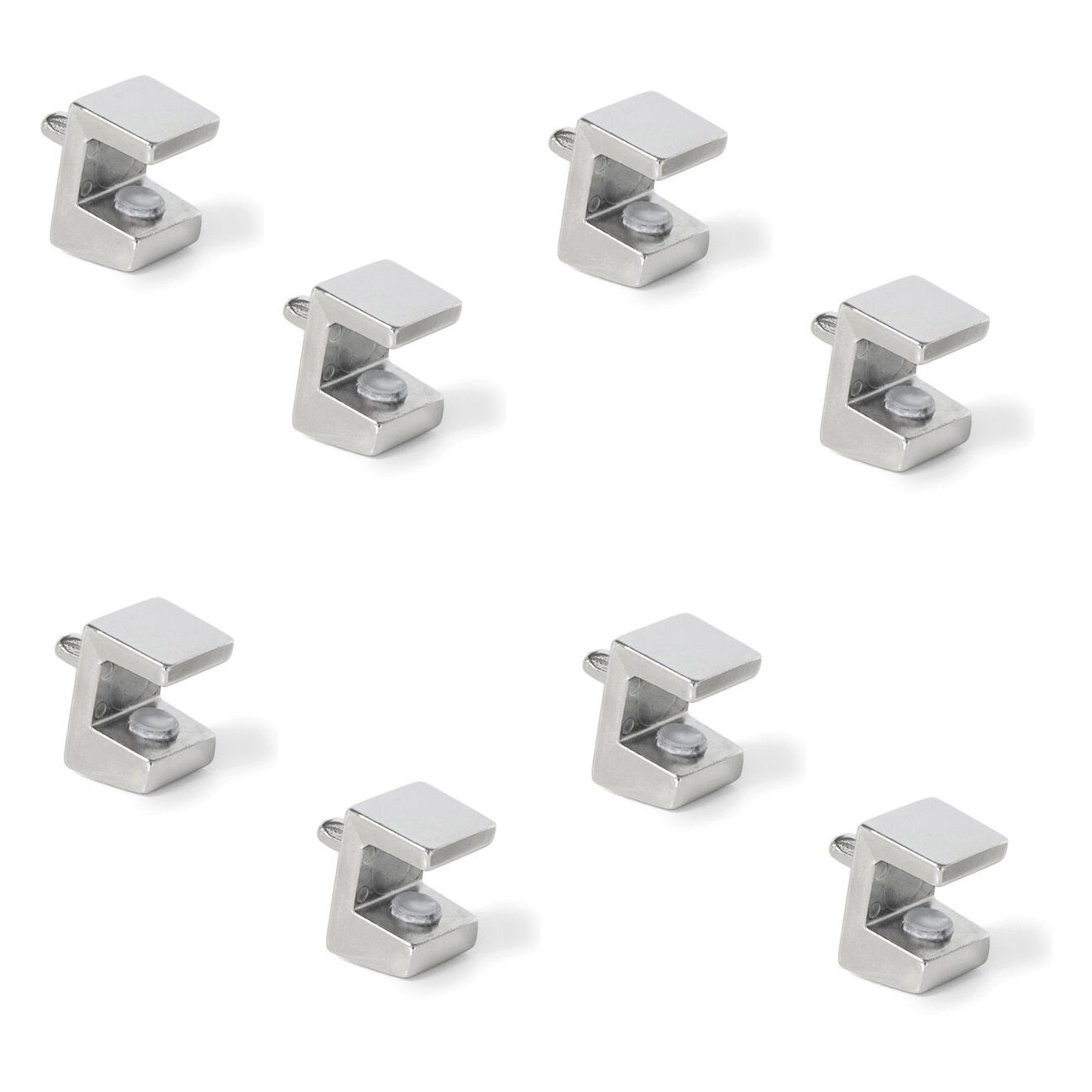 Lot de 8 supports d'étagères en verre de haute qualité, surface nickelée, 3 mm (1/8″), 4010007 pour étagères en verre, étagères d'armoires en verre, armoires de salle de bain
