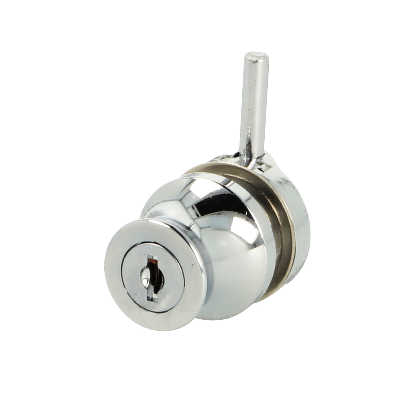 Serrure de porte en verre Zamak avec fonction poignée, 29 mm (1,2″) 14.09.125. Serrure de porte en verre massif en Zamak, également adaptée comme bouton de porte en verre, chromée, pour vitrines, vitrines, portes en verre, par SISO Denmark