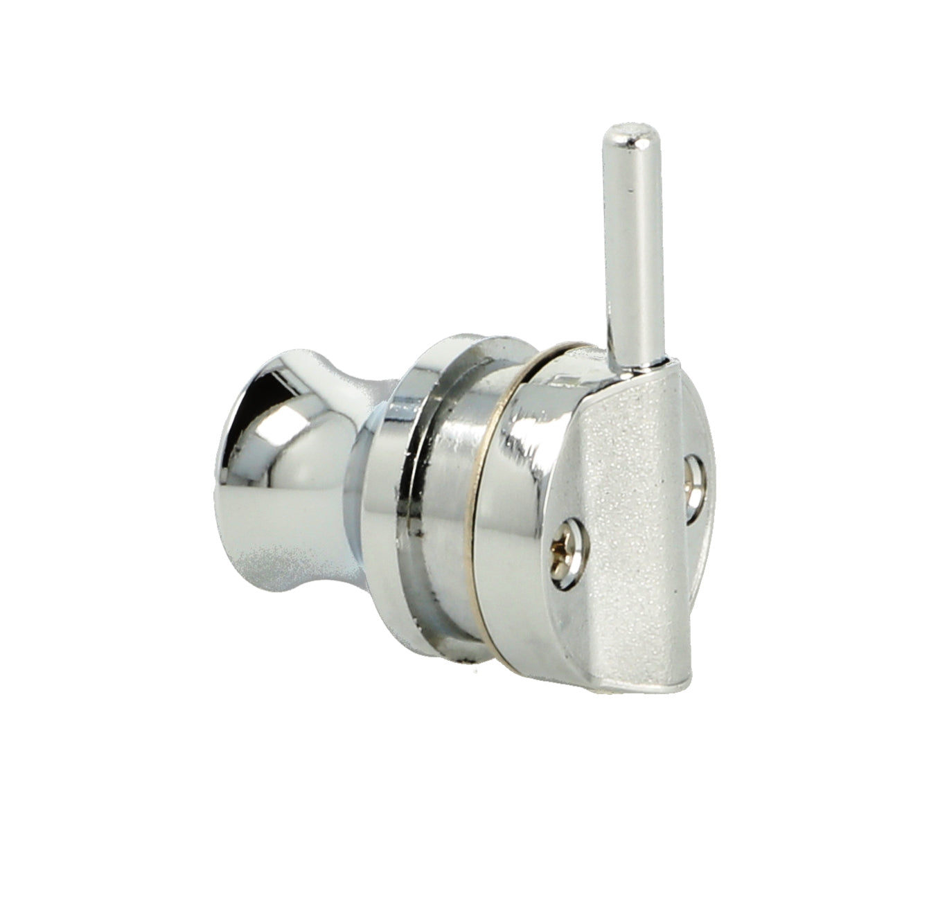 Serrure de porte en verre Zamak avec fonction poignée, 29 mm (1,2″) 14.09.125. Serrure de porte en verre massif en Zamak, également adaptée comme bouton de porte en verre, chromée, pour vitrines, vitrines, portes en verre, par SISO Denmark