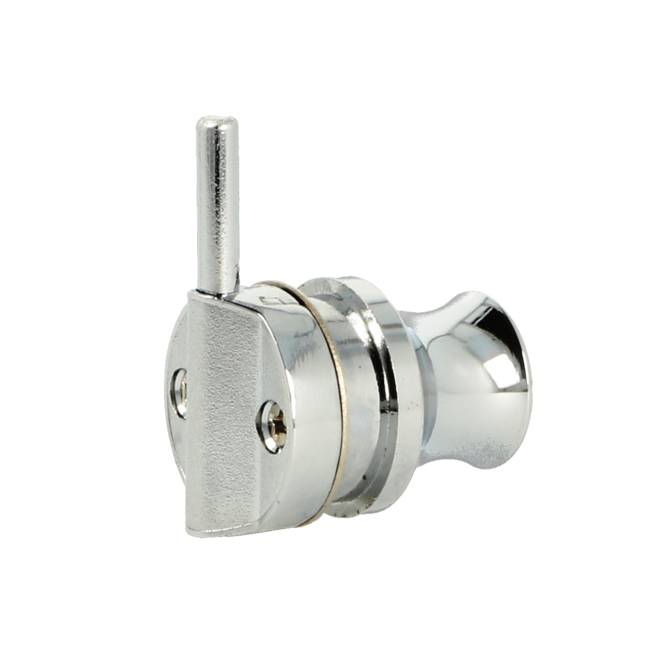 Serrure de porte en verre Zamak avec fonction poignée, 29 mm (1,2″) 14.09.125. Serrure de porte en verre massif en Zamak, également adaptée comme bouton de porte en verre, chromée, pour vitrines, vitrines, portes en verre, par SISO Denmark