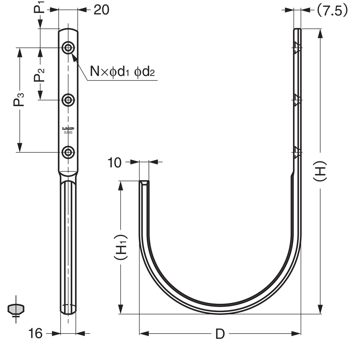 Hochwertiger großer Universalhaken, aus rostfreiem Edelstahl, Oberfläche: matt und poliert, 173 mm (6,9″), XL-CUF170TT. Schwerlasthaken aus V2A für Schiffbau, Außenbereich und viel mehr, von Sugatsune / LAMP® (Japan)