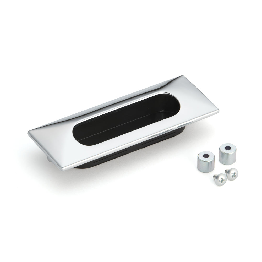 High-quality rectangular recessed pull made of solid zinc alloy, surface: chrome-plated, 130 mm (5.2") UTZ-130CR. Furniture handle UTZ-130CR for sheet metal, wood, drawers, cabinets, office furniture, and bedroom furniture, by Sugatsune / LAMP® (Japan)