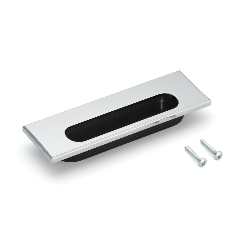 High-quality rectangular recessed pull made of solid zinc alloy, surface: chrome-plated, 164 mm (6.5") SD-160CR. Furniture handle SD-160CR for drawers, cabinets, office furniture, bedroom furniture, and kitchen furniture, by Sugatsune / LAMP® (Japan)