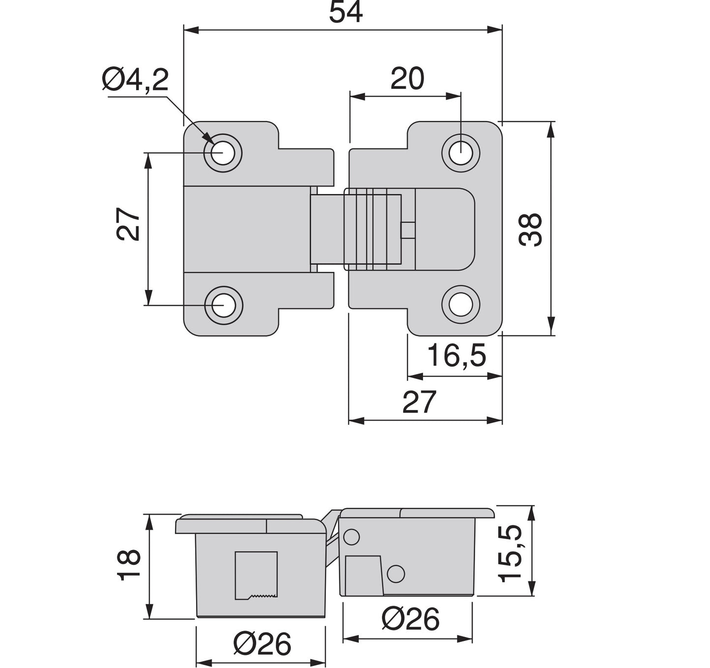 Charnières pour abattants Ankor GT-B, amovibles, en alliage de zinc, surface nickelée 1010707. Charnières pour abattants en bois, abattants de meubles, couvercles en bois, compartiments de bar et bien plus encore, par EMUCA.