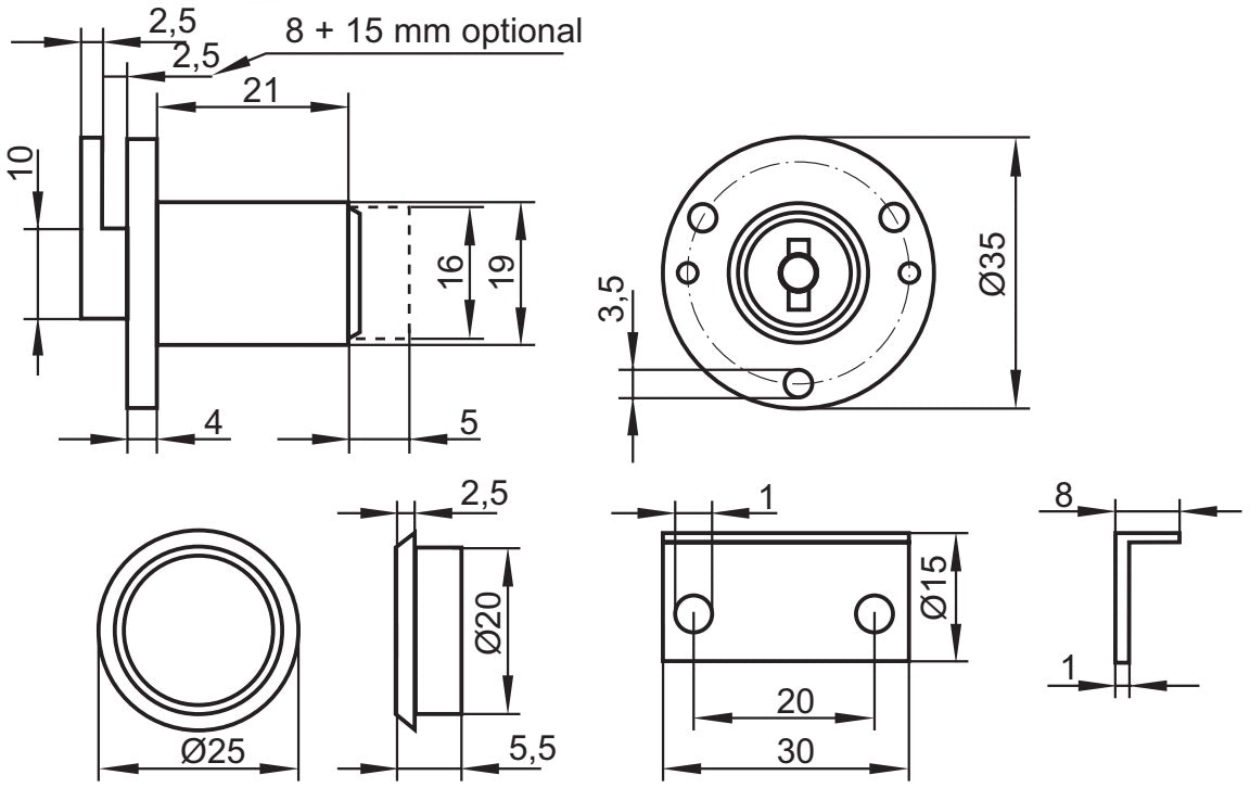 Hochwertiges Klappenschloss aus Zamak mit Zylinderrosette und zwei Schlüsseln, inkl. Schließblech, 19 mm (0,8″), Ausführung: verschiedenschließend, 14.07.105-0. Einlass-Klappenschloss aus Zamak für Klappen, Schränke und viel mehr, von SISO Denmark