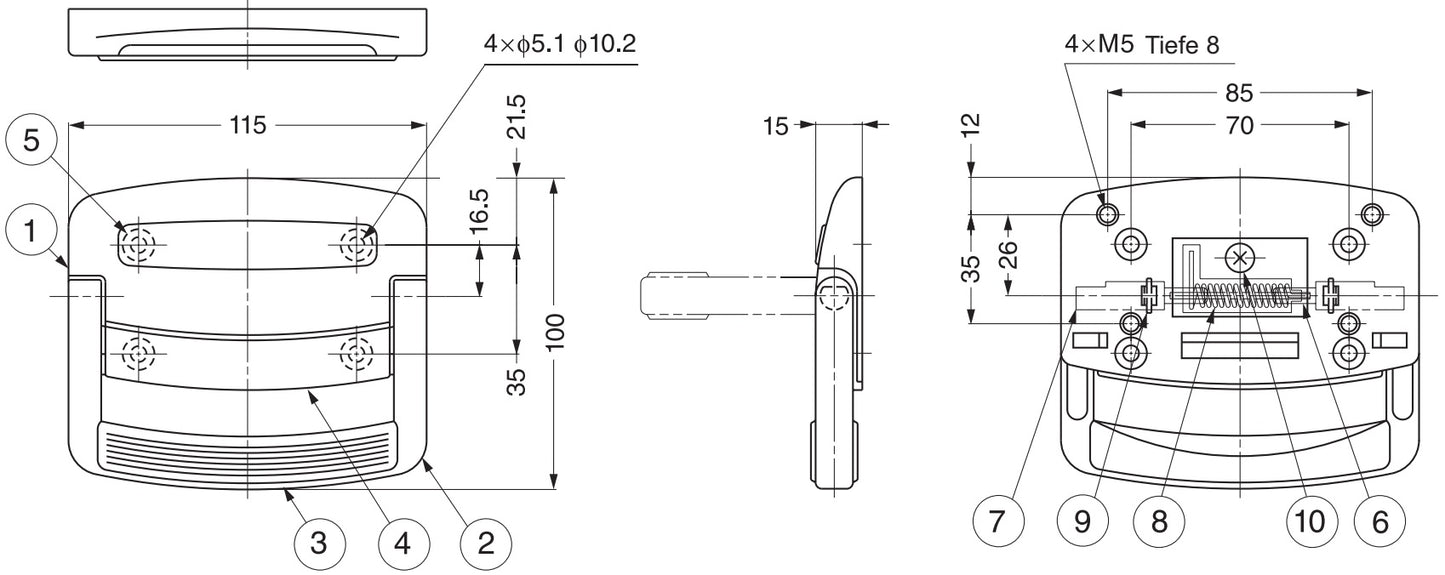 Poignée de valise en alliage de zinc de haute qualité avec ressort, 115 mm (4,6″) TMU-115. Poignée pliante en alliage de zinc pour appareils, étuis, valises, amplificateurs, haut-parleurs, de Sugatsune / LAMP® (Japon)