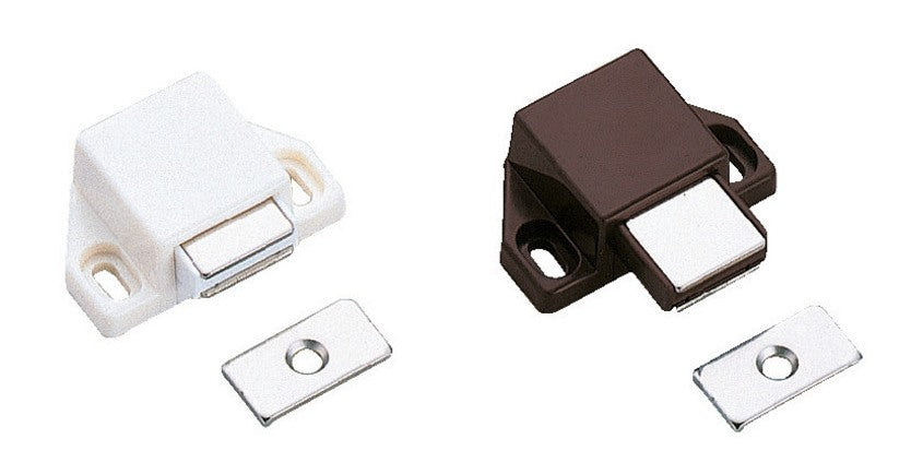 2 compact magnetic push-button catches, including counterplate, surface: brown, 25 mm (63/64″), ML-30SBR for furniture doors, cabinet doors