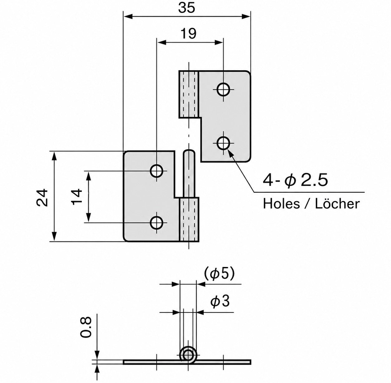 2 Stück kompaktes Aushebescharnier, aus Stahl, Tragkraft: 2 kg, Höhe: 35 mm, rechts, B-56-R für Kleintüren, Wartungsklappen, Elektronikgehäuse