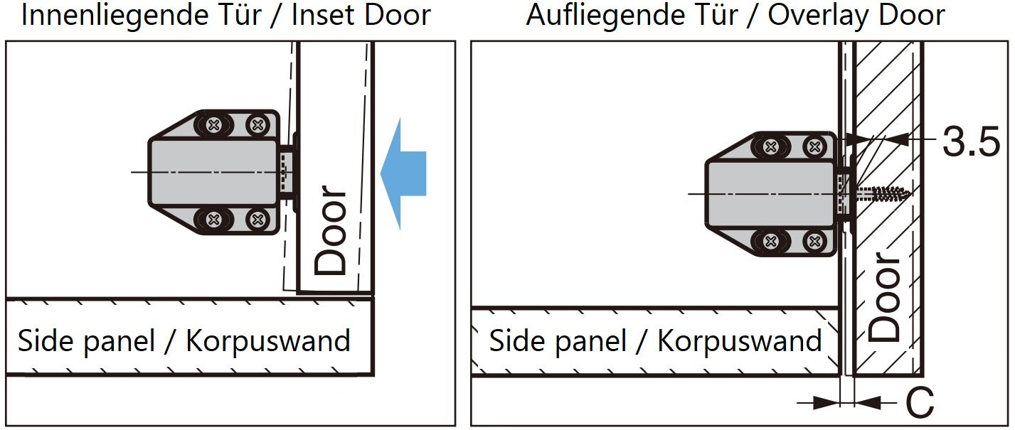 2 high-quality magnetic push-button catches, including counterplate, surface: brown, 38 mm (1-1/2″), ML-80BR for furniture doors, cabinet doors