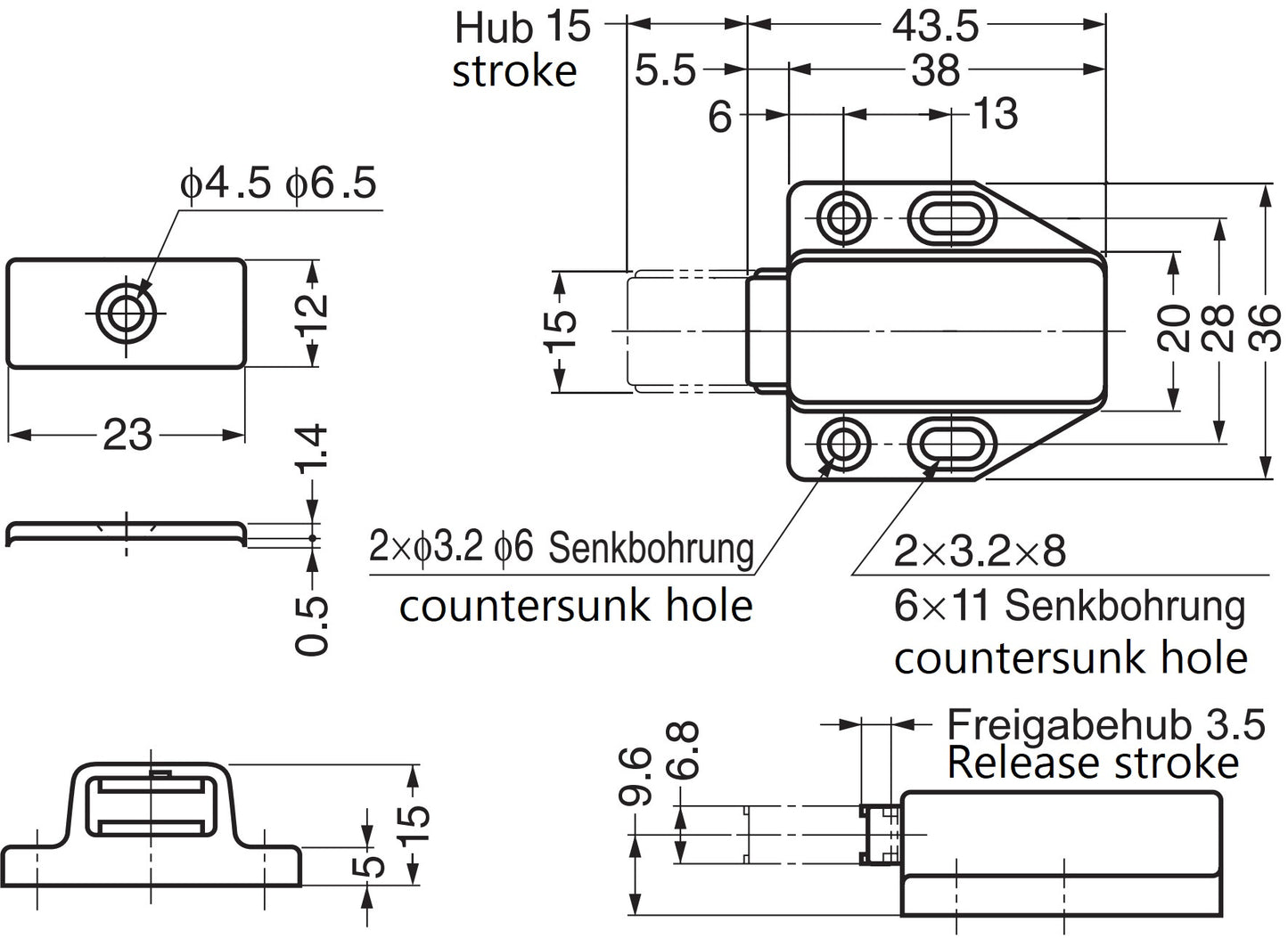 2 high-quality magnetic push-button catches, including counterplate, surface: brown, 38 mm (1-1/2″), ML-80BR for furniture doors, cabinet doors