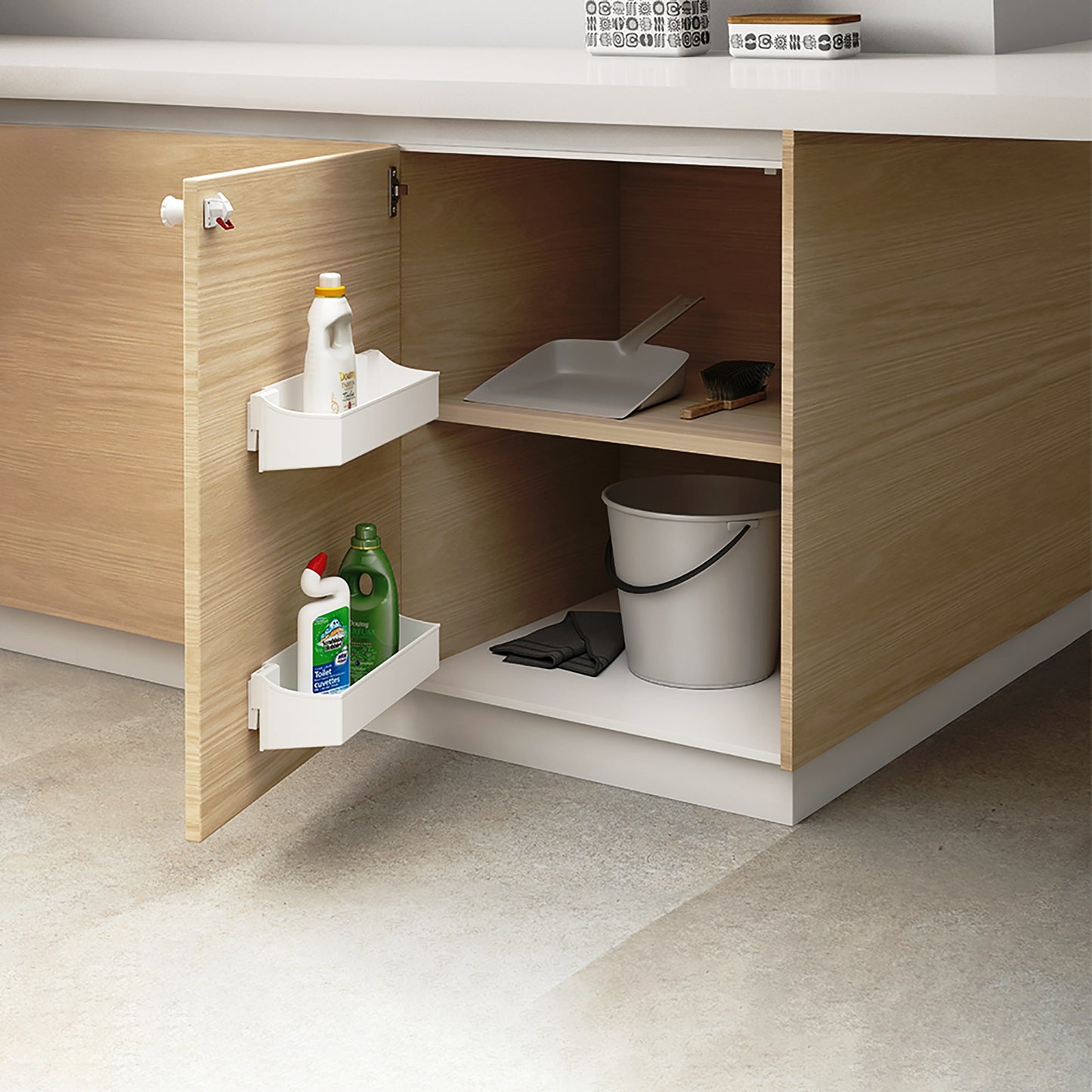 2 x Magnetic Locks, Invisible Child Safety Locks for Cabinet Doors and Drawers (2 Locks + 1 Magnetic Key) 8932920. REVALOC Magnetic Lock made of metal and plastic, white, for office furniture, doctor's office furniture, and maintenance doors, by EMUCA