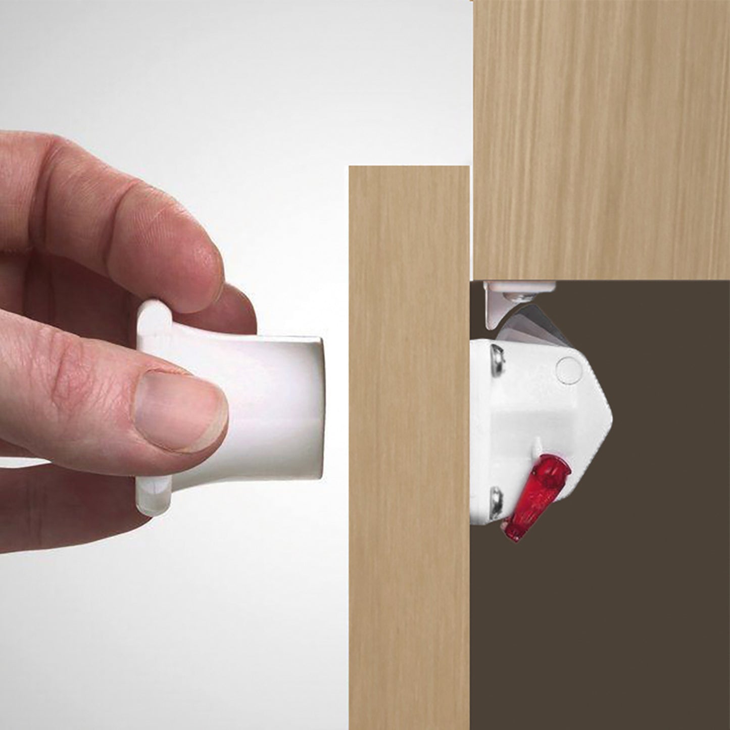 2 x Magnetic Locks, Invisible Child Safety Locks for Cabinet Doors and Drawers (2 Locks + 1 Magnetic Key) 8932920. REVALOC Magnetic Lock made of metal and plastic, white, for office furniture, doctor's office furniture, and maintenance doors, by EMUCA