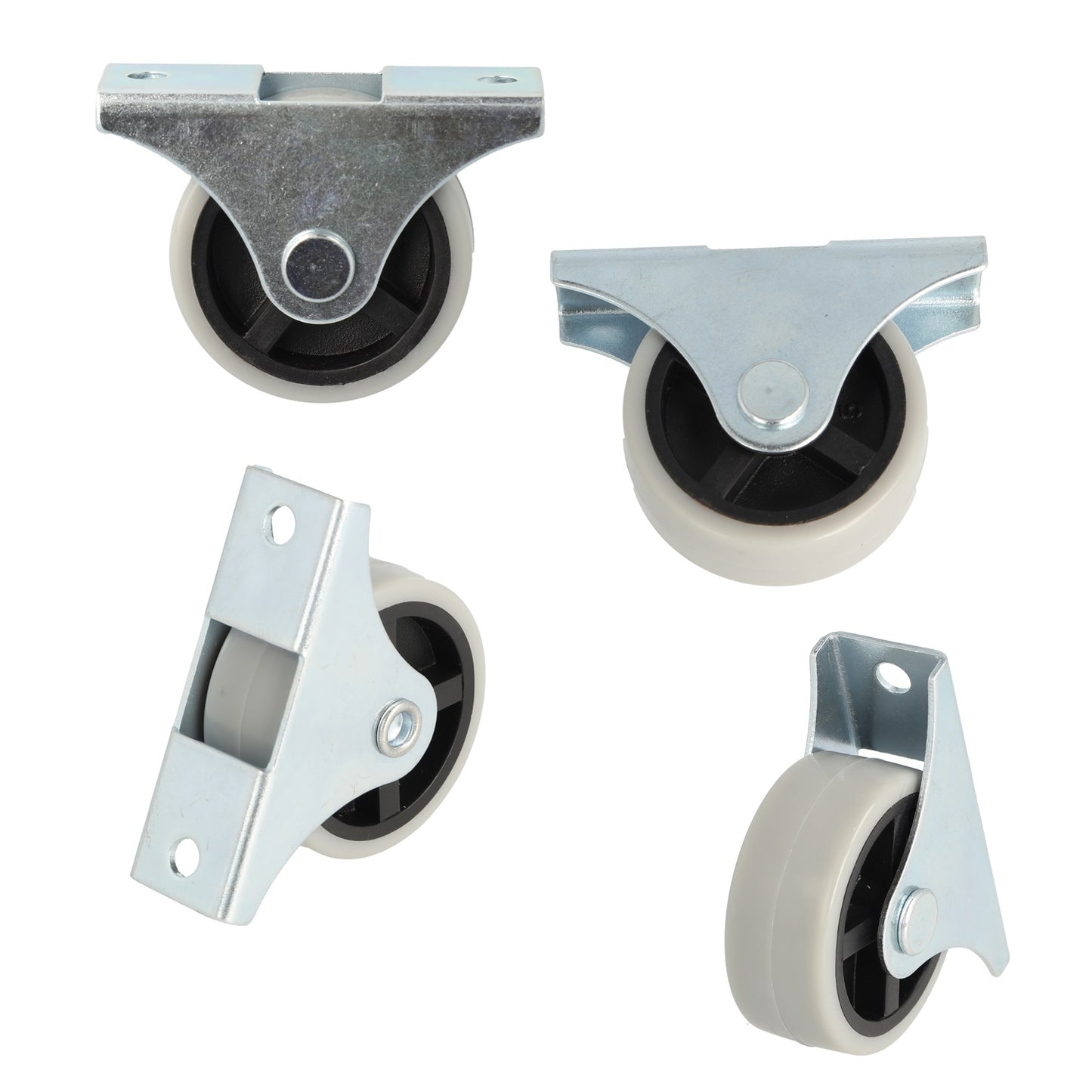 Set of 4 furniture casters, made of robust polyurethane, surface: gray, 40 mm (1.6"), 08.06.044-0. Caster set for underbed chests of drawers, toy boxes, crates, appliances, furniture, and much more, from SISO Denmark