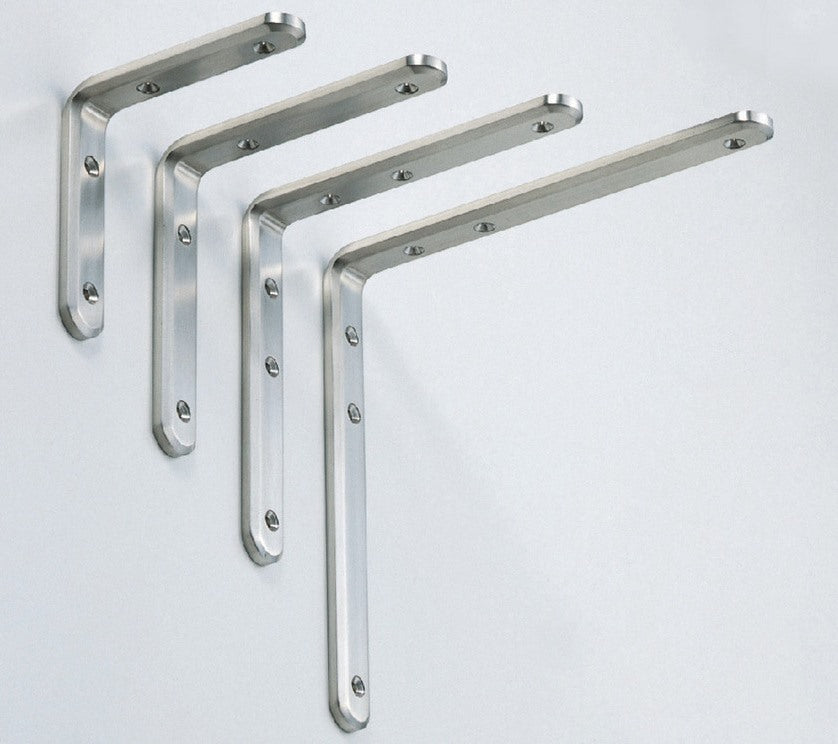 2 pieces of corrosion-resistant, robust mounting brackets, made of solid stainless steel, load capacity: 24 kg, surface: glossy polished, 240 mm (9.5"), XL-SA01-240M. Shelf brackets for shelves and much more, from Sugatsune / LAMP® (Japan)