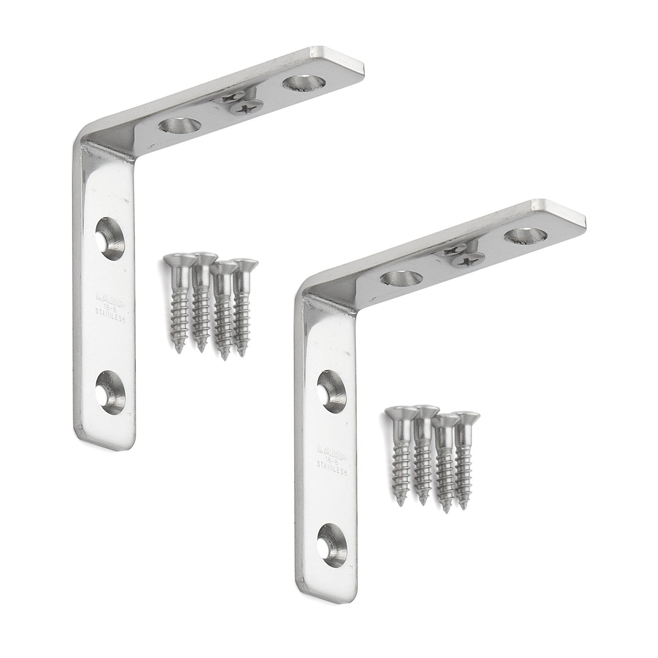 2 pieces of corrosion-resistant, robust mounting brackets, made of solid stainless steel, load capacity: 8 kg, surface: glossy polished, 60 mm (2.4"), SU-60M. Shelf brackets for shelves, trays, and much more, from Sugatsune / LAMP® (Japan)