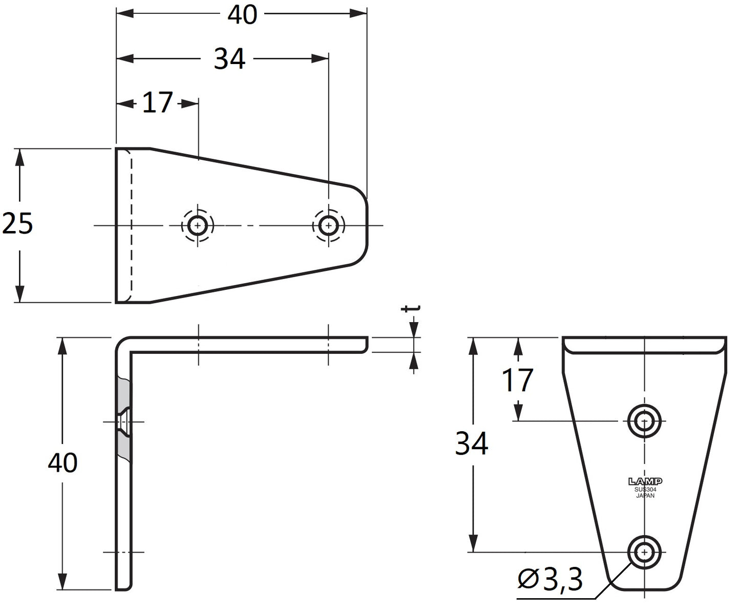 2 Stück korrosionsbeständiger robuster Montagewinkel, aus massivem rostfreiem Edelstahl, Tragkraft: 16 kg, Oberfläche: glänzend poliert, SV-40M. Regalwinkel für Trennwand, Regalboden und viel mehr, von Sugatsune / LAMP® (Japan)