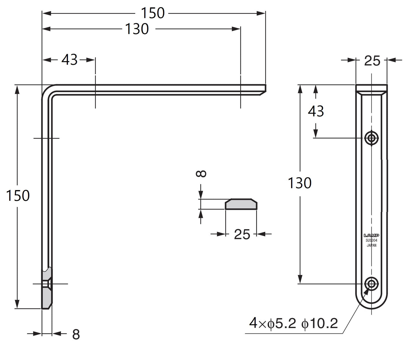 2 supports de montage robustes et résistants à la corrosion, en acier inoxydable massif, capacité de charge : 36 kg, surface : satinée mate, 150 mm (6″), XL-SA01-150S. Supports d'étagère pour étagères et bien plus encore, de Sugatsune / LAMP® (Japon)