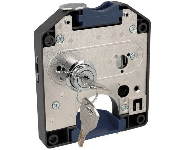 Münzpfandschloss mit CHF 1.- Einwurf, inkl. 2 Schlüsseln, Oberfläche: dunkelgrau, 110 mm (4,4″), Ausführung: linksschließend, 14.60.249-C. Spindschloss für Spind, Umkleidespind, Schulspind, Umkleideschrank und viel mehr, von SISO Denmark