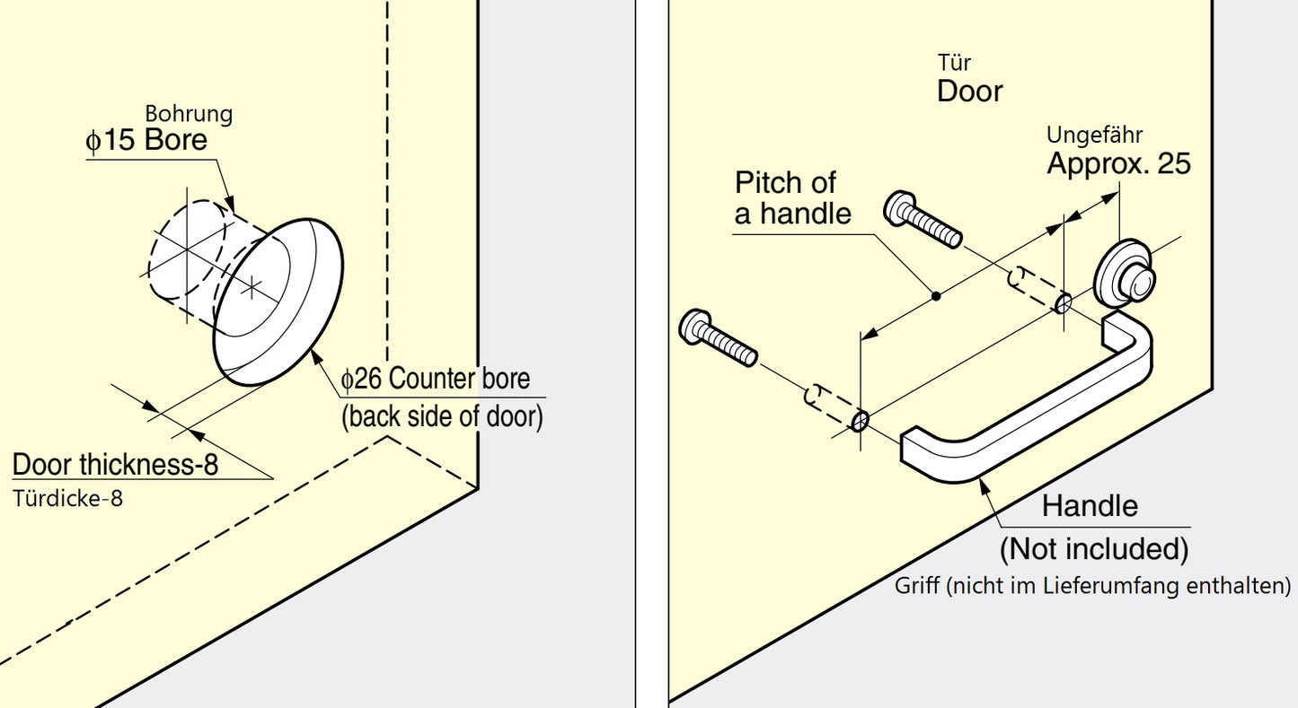 Push-button lock for thick furniture doors from 22 to 25 mm, surface: ivory, SL-B251-I for motorhome interiors, yacht interiors, caravan furniture