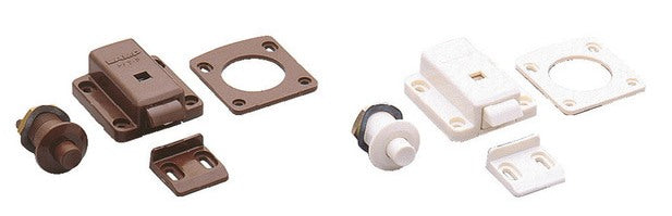 Push-button lock for door thicknesses from 18 to 21 mm, surface: ivory, SL-B211-I for motorhome conversions, yacht interiors, caravan furniture