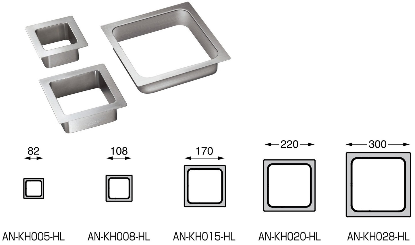 Hochwertiger rechteckiger Mülldurchwurf, aus rostfreiem Edelstahl, Oberfläche: satiniert matt, 82 mm (3,3″), AN-KH008-HL (AN-KH001). Edelstahlmülldurchwurf, für Gastronomie, Ladenbau, Kosmetikstudio und viel mehr, von Sugatsune / LAMP® (Japan)