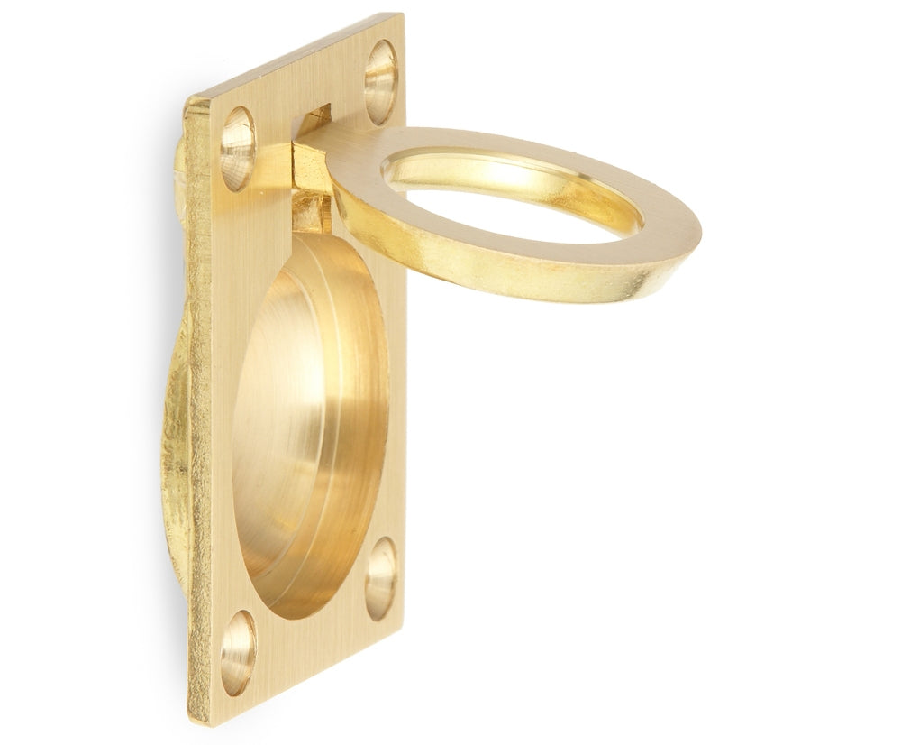 Ringförmiger Klappgriff aus Messing, Oberfläche: satiniert matt, 38 mm (1,5″) 587B-50SB. Ringgriff 587B-50SB für Wohnmobil, Boot, Revisionsklappe, Revisionstür, von Sugatsune / LAMP® (Japan)