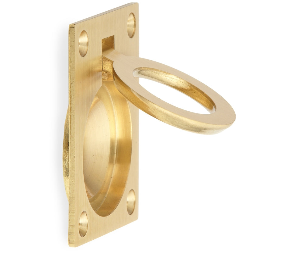 Ringförmiger Klappgriff aus Messing, Oberfläche: satiniert matt, 47,5 mm (1,9″) 587B-60SB. Ringgriff 587B-60SB für Wohnmobil, Boot, Revisionsklappe, Revisionstür, von Sugatsune / LAMP® (Japan)