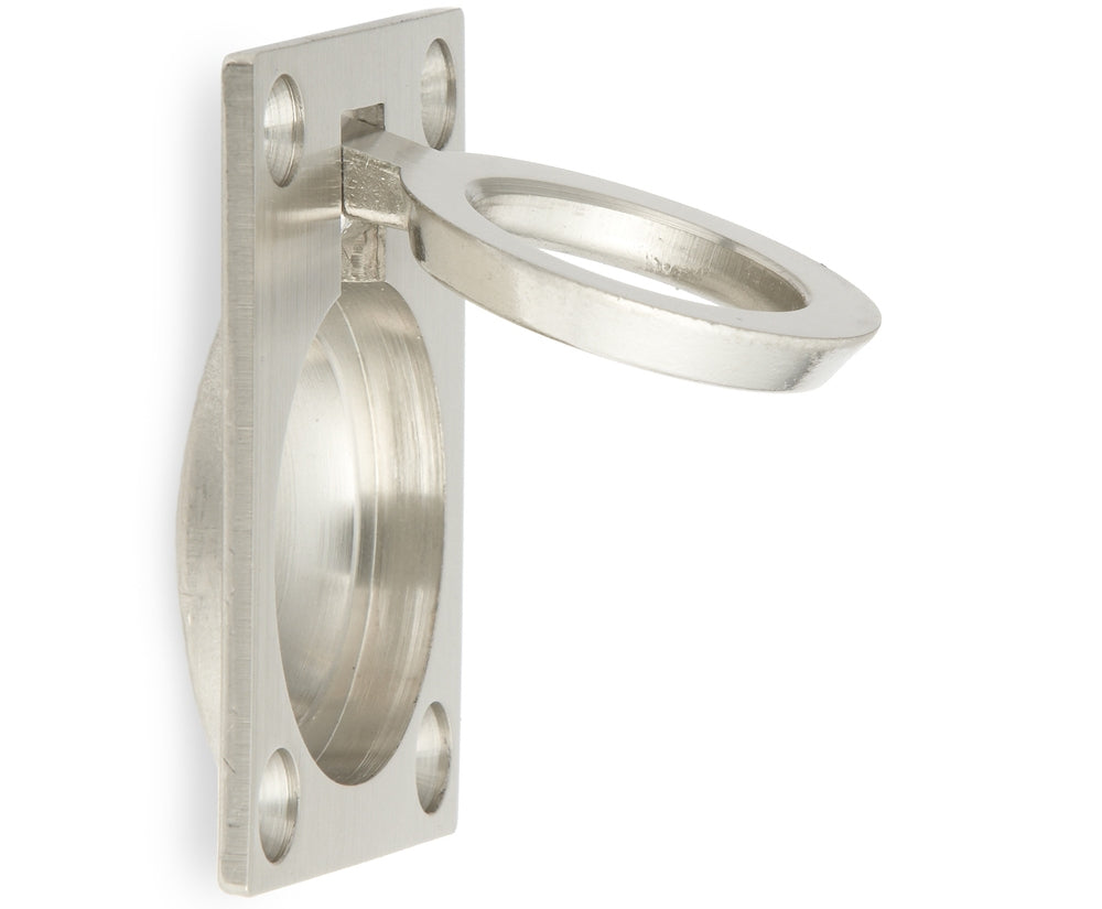 Ringförmiger Klappgriff aus Messing, Oberfläche: Weißbronze, satiniert matt, 38 mm (1,5″) 587B-50WB. Ringgriff 587B-50WB für Wohnmobil, Boot, Revisionsklappe, Revisionstür, von Sugatsune / LAMP® (Japan)