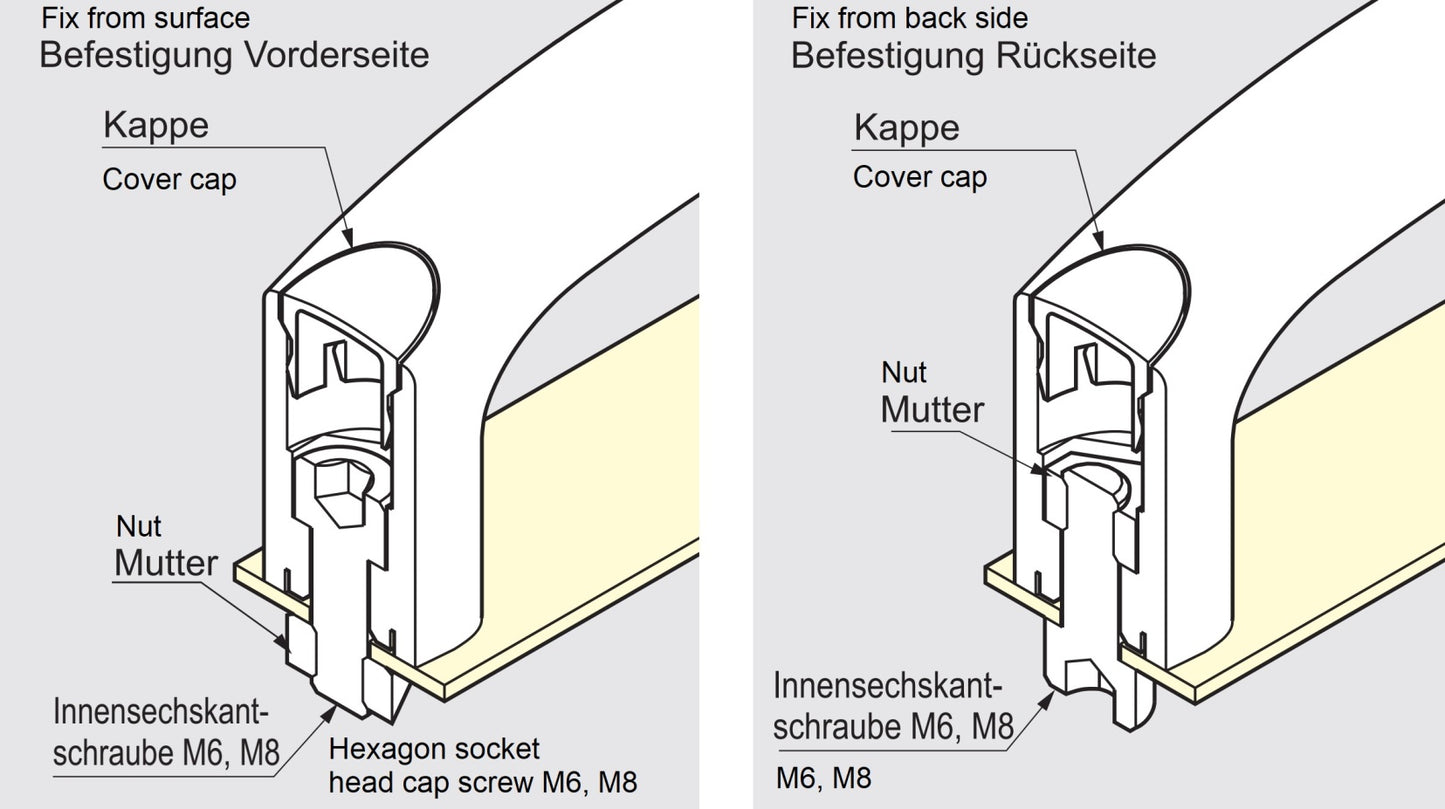 Hochwertiger robuster Gerätegriff aus verstärktem Nylon, schwarz mit grauen Abdeckkappen, 120 mm (4,8″) MJH-120-GR. Maschinengriff MJH-120-GR für Industrieschränke, Produktionsanlagen, Maschinenbau, von Sugatsune / LAMP® (Japan)