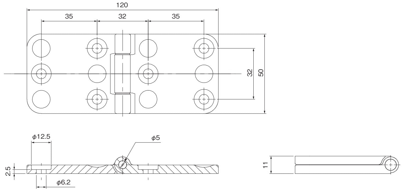 Charnière robuste pour meubles, vis incluses, en acier inoxydable SCS13, finition satinée mate, 120 mm, F136-50-RAW pour portes et rabats très lourds.