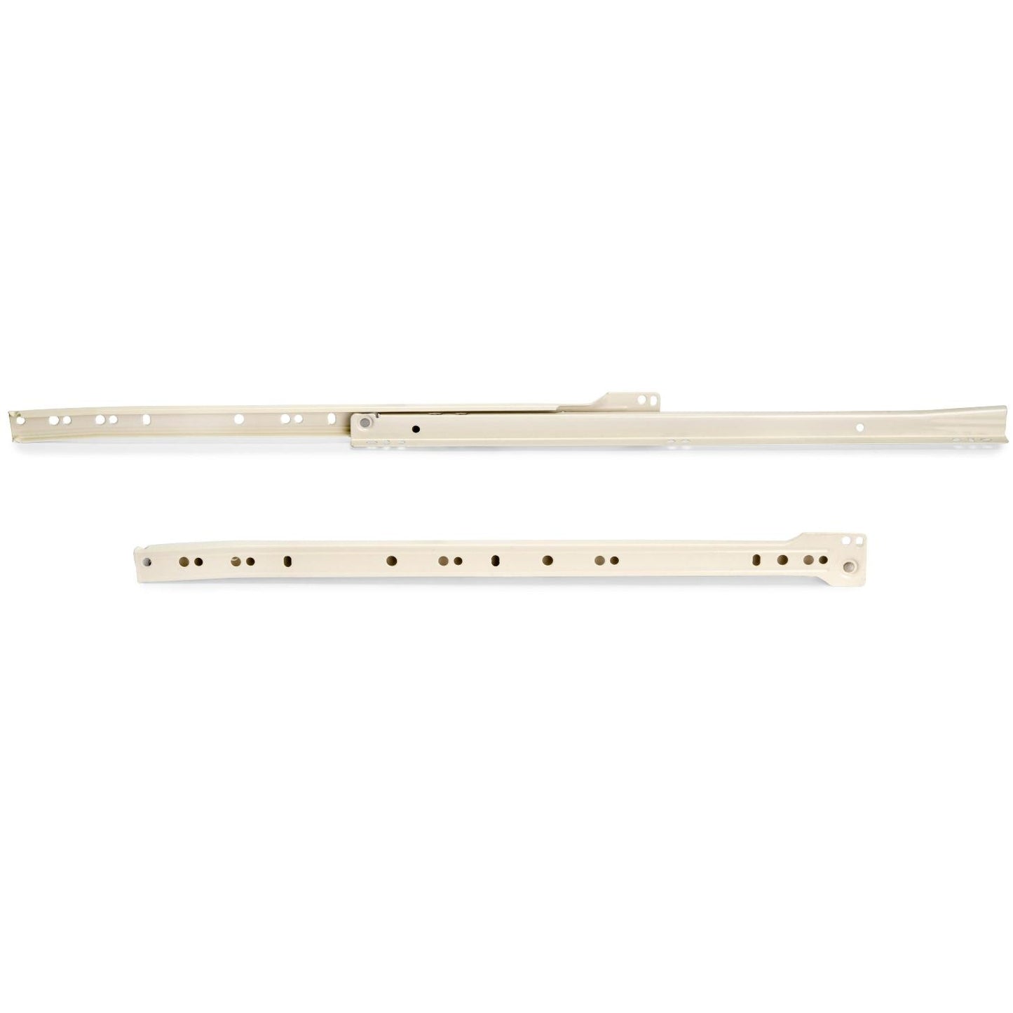 Roller drawer runners, partial extension, painted white, RAL 9001, 400 mm (15.8"). Steel guide rails with partial extension, for wooden drawers, pull-out shelves, wooden drawers, kitchen furniture, office furniture, and home furniture, by EMUCA