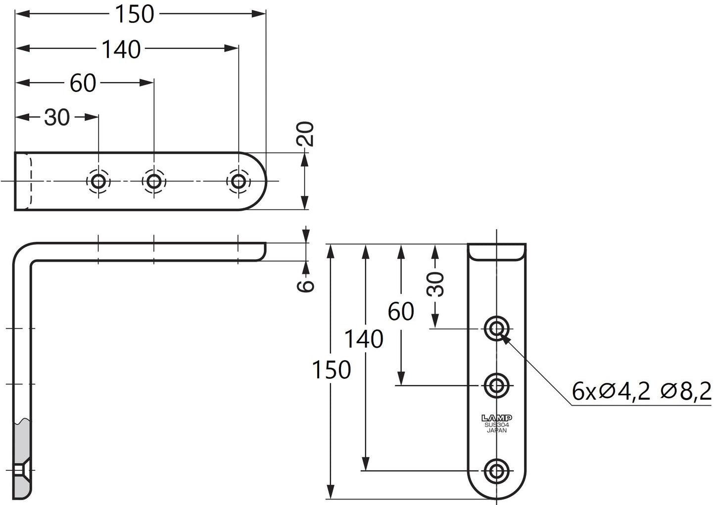 2 supports de montage antirouille de haute qualité, en acier inoxydable massif, capacité de charge : 20 kg (45 lb), 150 mm (6″), SU-A150M. Supports d'étagères pour l'extérieur, les bateaux et bien plus encore, de Sugatsune / LAMP® (Japon)