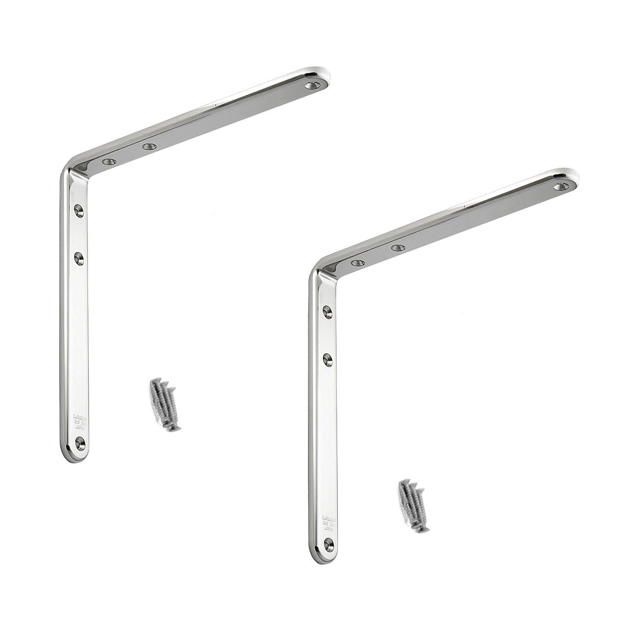 2 high-quality rust-proof mounting brackets, made of solid stainless steel, load capacity: 18 kg (40 lbs), 180 mm (7.1"), SU-A180M. Shelf brackets for outdoor use, swimming pools, bathrooms, boats, and much more, from Sugatsune / LAMP® (Japan)