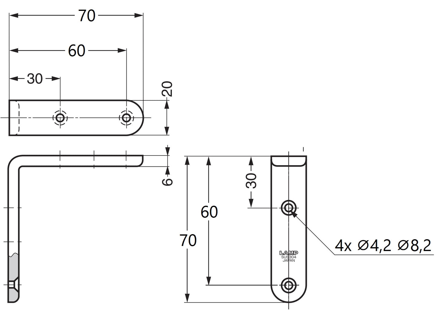 2 supports de montage antirouille de haute qualité, en acier inoxydable massif, capacité de charge : 48 kg, surface : polie brillante, 70 mm (2,8″), SU-A70M. Supports d'étagères pour étagères, plateaux et bien plus encore, de Sugatsune / LAMP® (Japon)