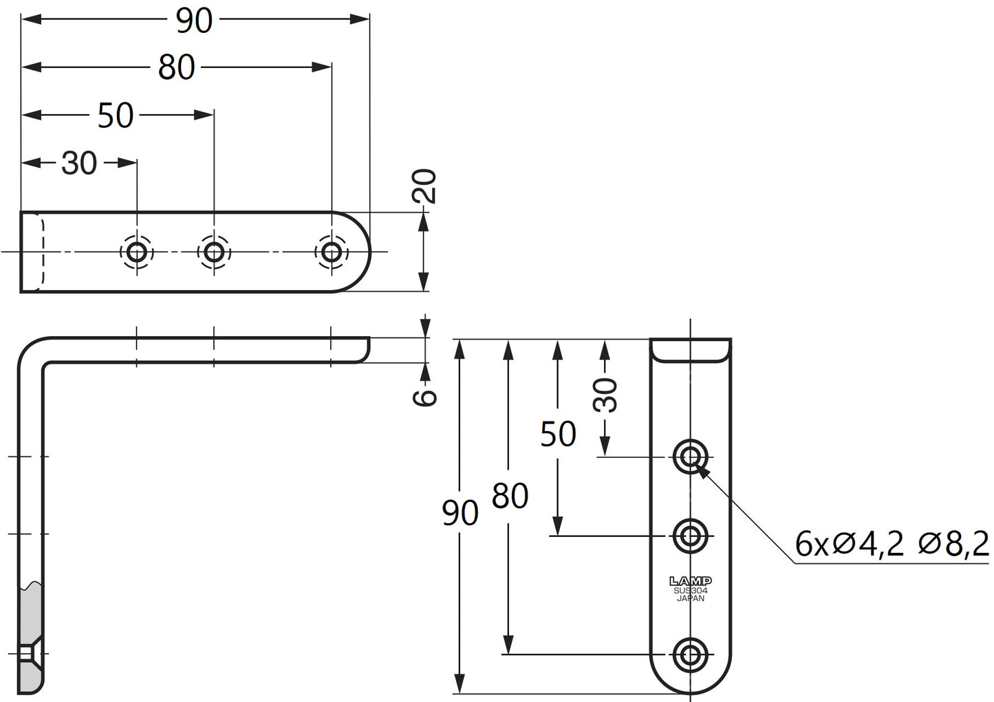 2 supports de montage antirouille de haute qualité, en acier inoxydable massif, capacité de charge : 34 kg, surface : polie brillante, 90 mm (3,6″), SU-A90M. Supports d'étagères pour étagères, plateaux et bien plus encore, de Sugatsune / LAMP® (Japon)