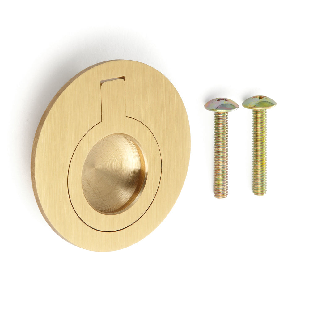 Runder Klappgriff aus Messing, Oberfläche: satiniert matt, 51,2 mm (2,1″) 580-SB. Ringgriff 580-SB für Wohnmobil, Boot, Revisionsklappe, Revisionstür, von Sugatsune / LAMP® (Japan)