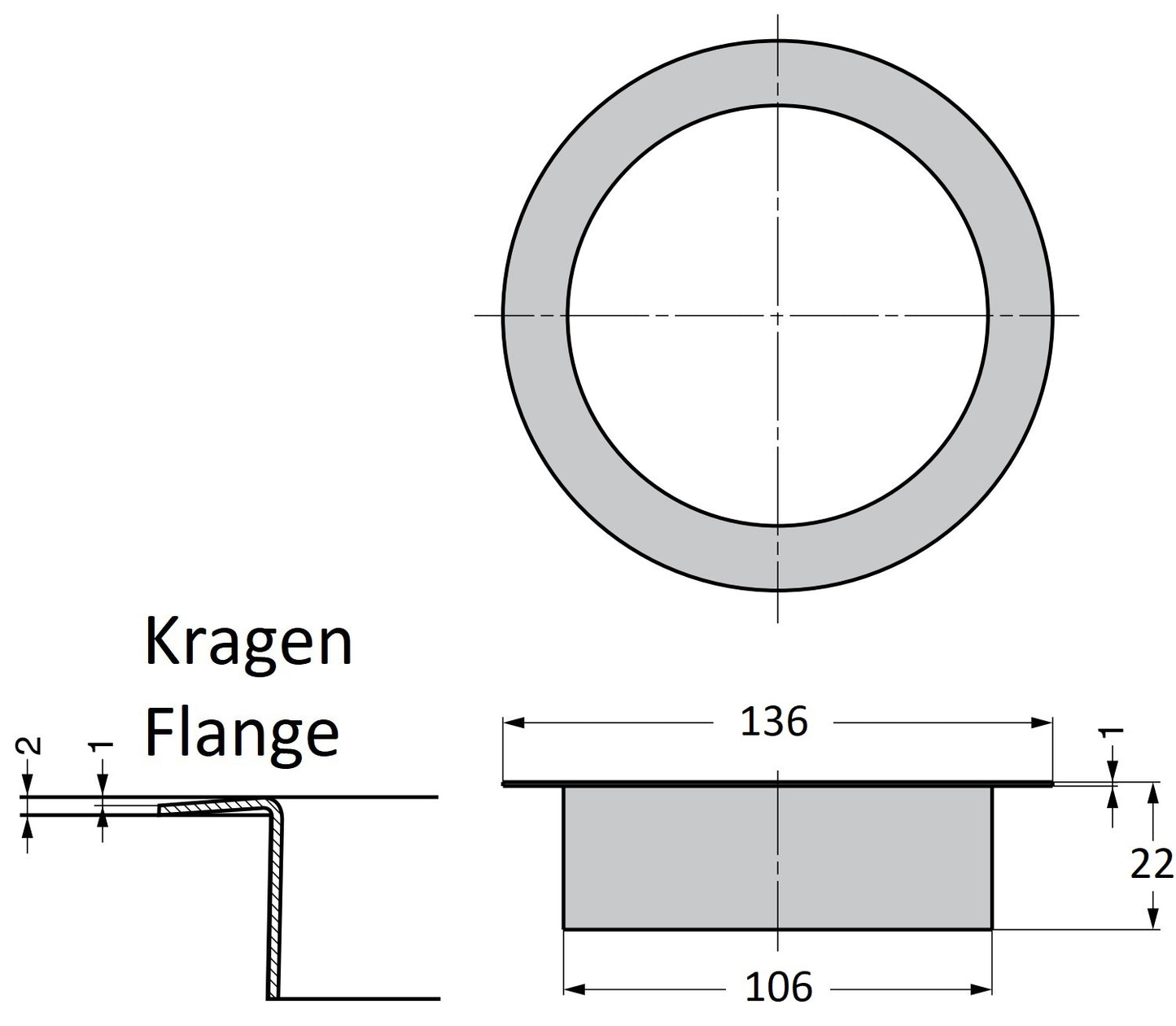 Hochwertiger runder Mülldurchwurf, aus rostfreiem Edelstahl, Oberfläche: satiniert matt, 136 mm (5,4″), Ausführung: flach, AN-LH011-HL. Edelstahlmülldurchwurf, für Systemgastronomie, Ladenbau, Catering und viel mehr, von Sugatsune / LAMP® (Japan)