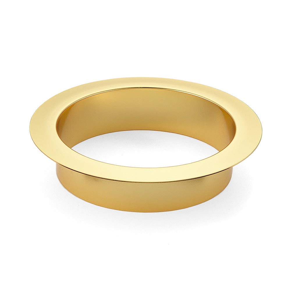 Hochwertiger runder Mülldurchwurf, aus rostfreiem Edelstahl, Oberfläche: vergoldet 24K, 136 mm (5,4″), Ausführung: flach, AN-LH011-GP. Edelstahlmülldurchwurf, für Systemgastronomie, Ladenbau, Catering und viel mehr, von Sugatsune / LAMP® (Japan)
