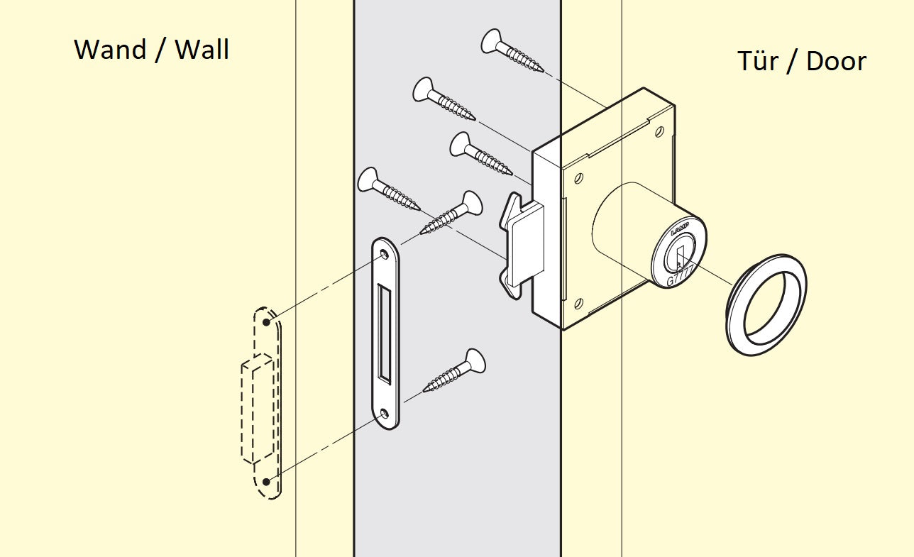 Sliding door lock, made of stainless steel SUS304, surface: chrome-plated, design: different locking, 7810K-24-CR-RB for sliding door