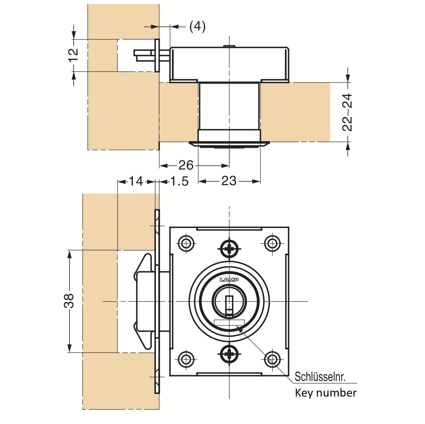 Sliding door lock, made of stainless steel SUS304, surface: chrome-plated, design: different locking, 7810K-24-CR-RB for sliding door