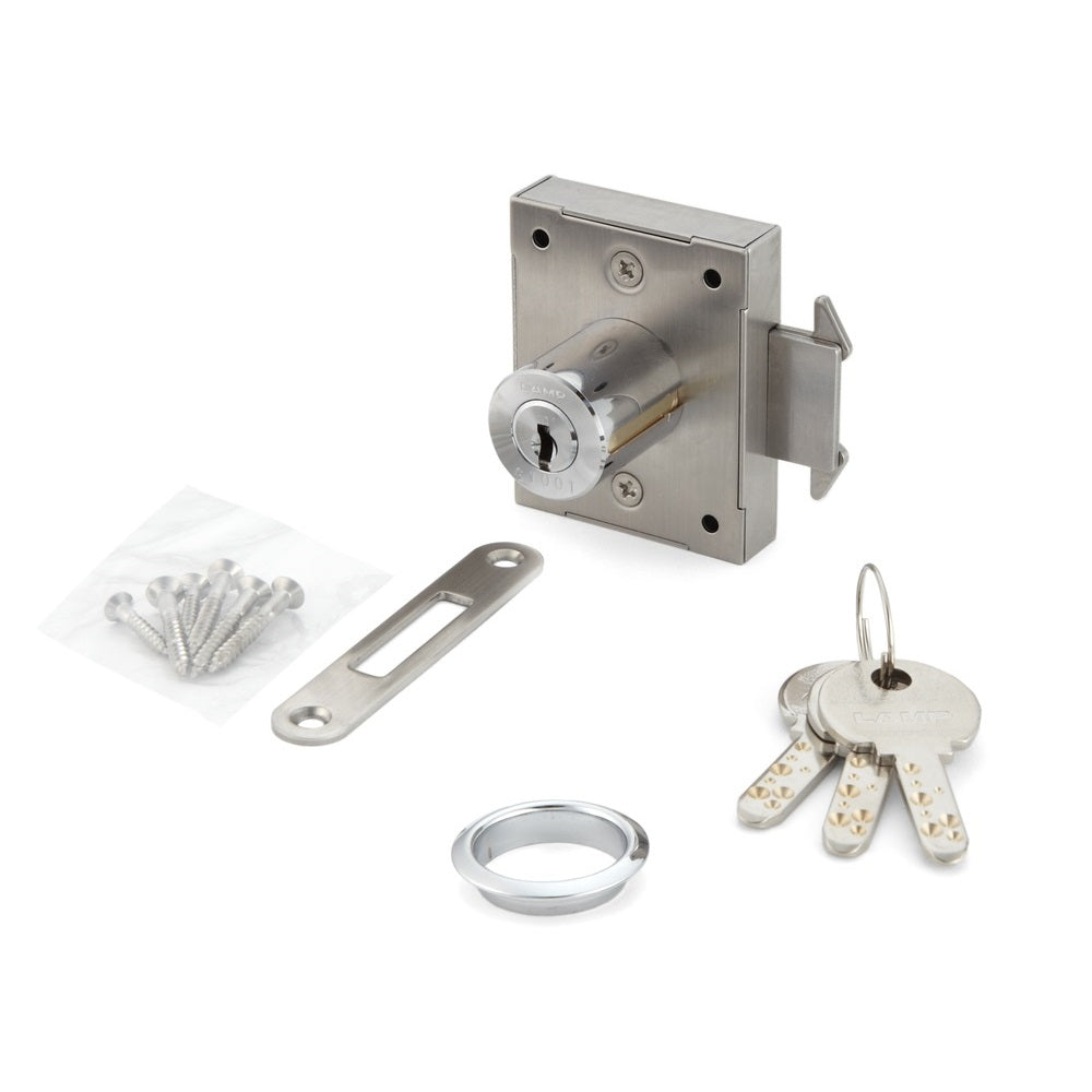 Sliding door lock, made of stainless steel SUS304, surface: chrome-plated, design: different locking, 7810K-24-CR-RB for sliding door